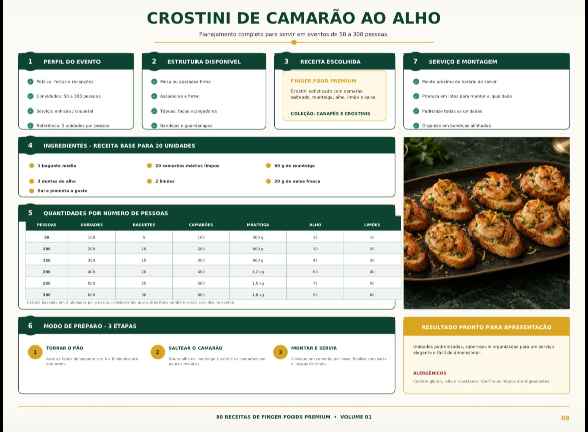 Página da receita de crostini de camarão ao alho