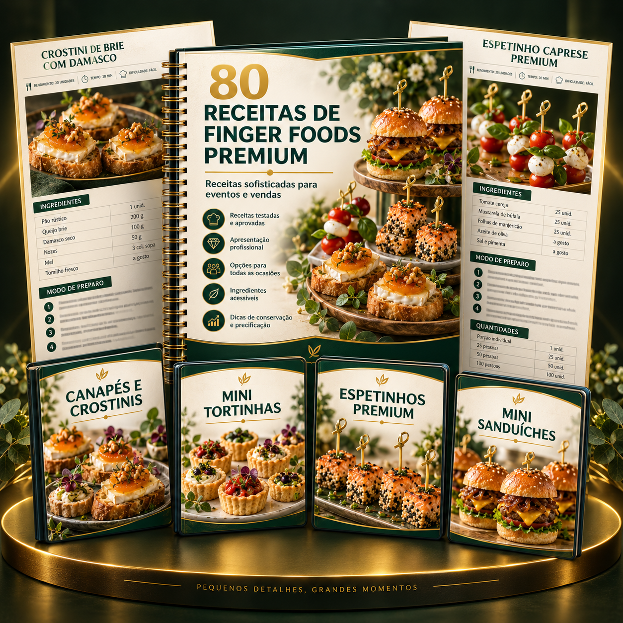 Livro digital com 80 receitas de finger foods premium e quatro coleções de receitas